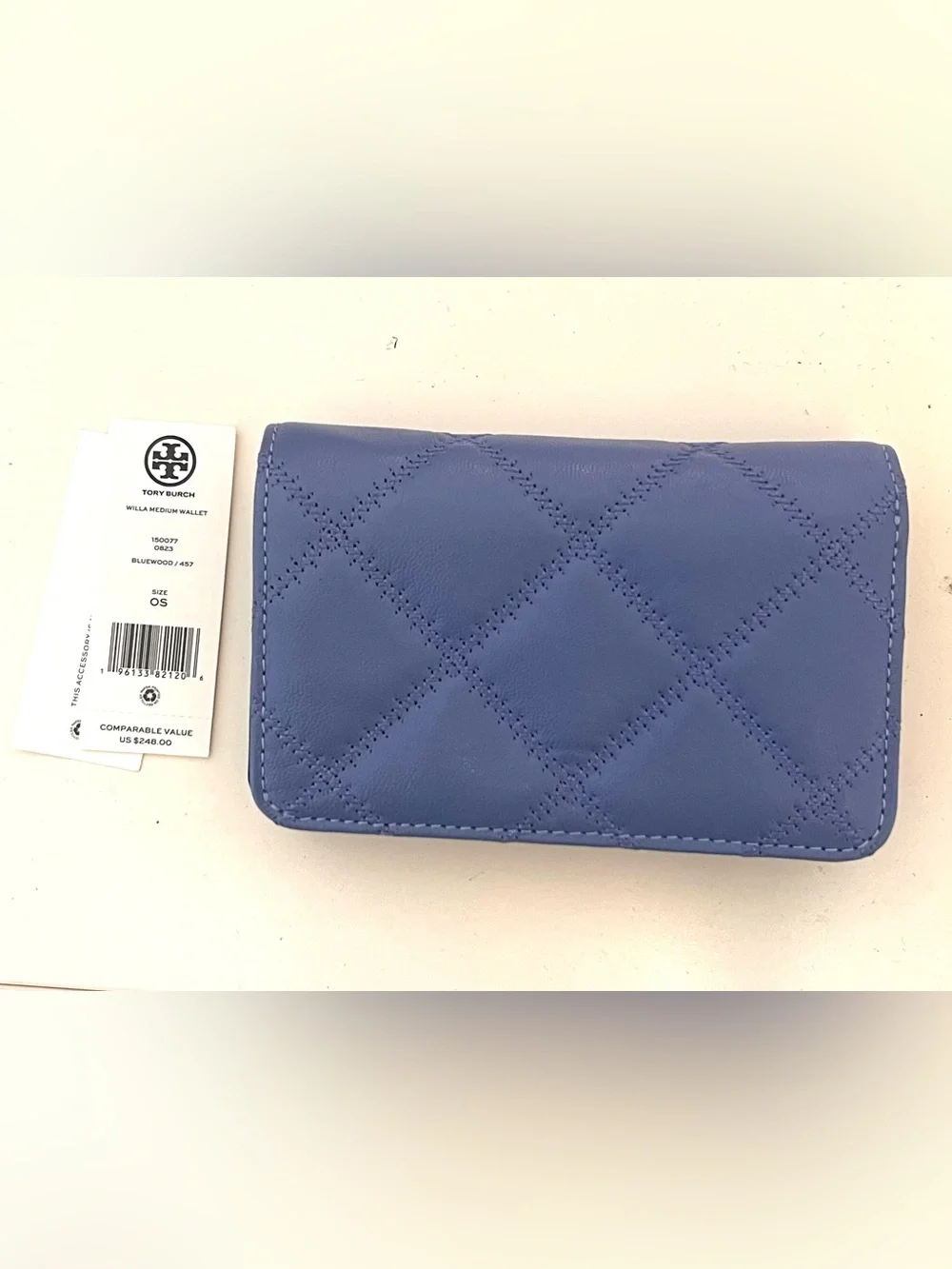 Tory Burch Willa Bifold Wallet Leather- Bluewood- With Tags
